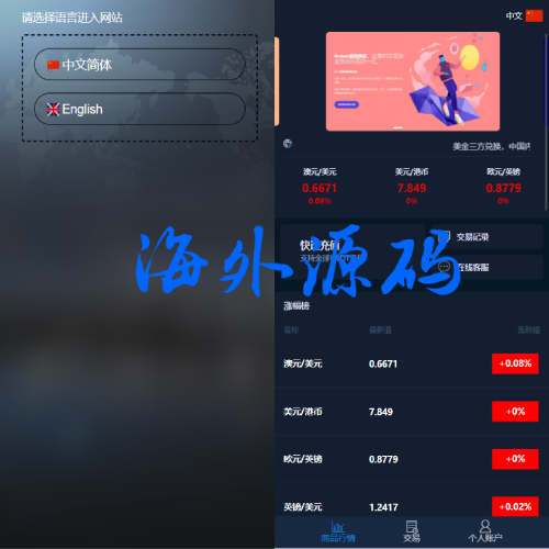 新版双语言汇汇通系统/代理后台/外汇虚拟币微盘/微交易系统